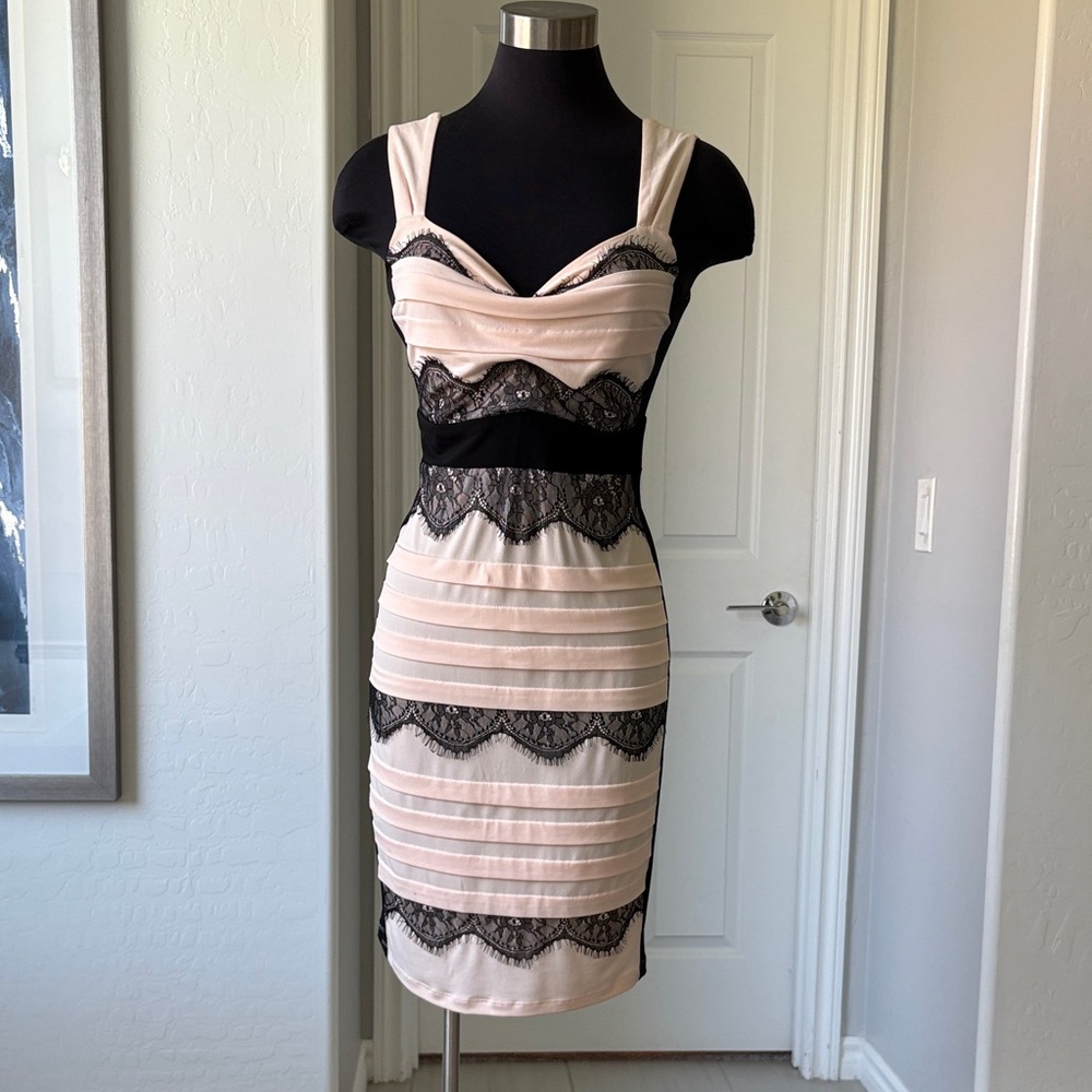 Blush Pink & Black Lace Bandage Dress